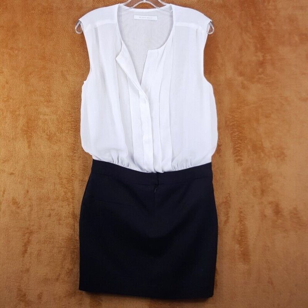 BLACK HALO Womens Dress Size 2 White Black Blouson Mini Sheath Sleeveless